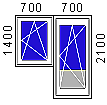 Рис. 12. Схематическое изображение одностворчатого балконного блока с одной открывающейся створкой и заглушкой внизу балконной двери 700х1400х2100